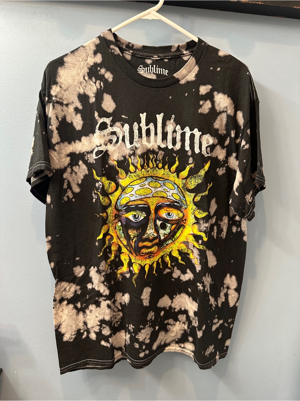 Sublime t-shirt size Large Black Bleach Tie Dye Sun Face Graphic Unisex NEW
